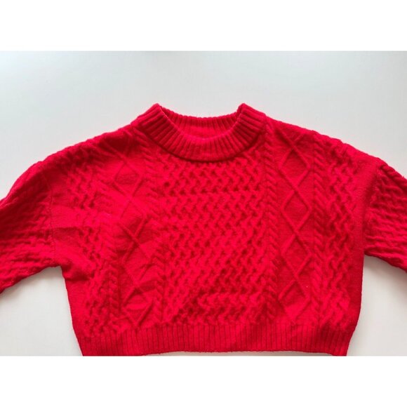 H&M Red Wool Blend Cable Knit Crew Neck Cropped Sweater, Size S - Picture 9 of 14